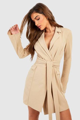Womens Tie Waist Long Sleeve Blazer Dress - - 10 - boohoo - Modalova