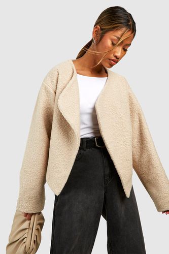 Womens Textured Wool Look Collarless Jacket - - 10 - boohoo - Modalova