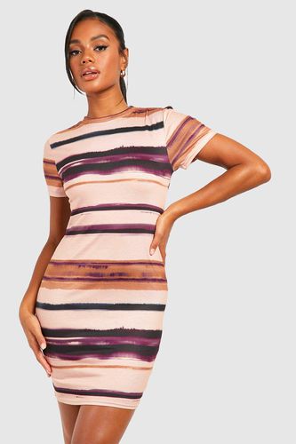Womens Blurred Stripe Rib Cap Sleeve Mini Dress - - 8 - boohoo - Modalova