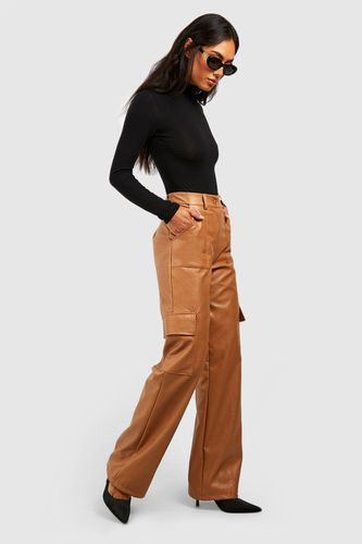 Womens Leather Look Relaxed Fit Cargo Trousers - - 10 - boohoo - Modalova