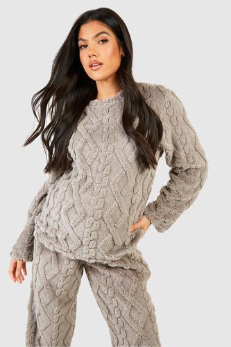 Womens Maternity Cable Knit Fleece Lounge Sweatshirt - - 10 - boohoo - Modalova