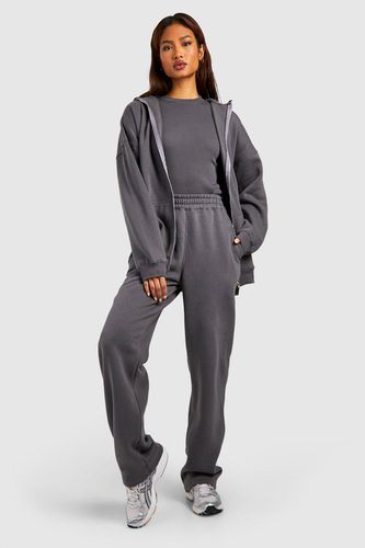Womens Tall Ribbed Fitted T-shirt 3 Piece Hooded Tracksuit - - 14 - boohoo - Modalova