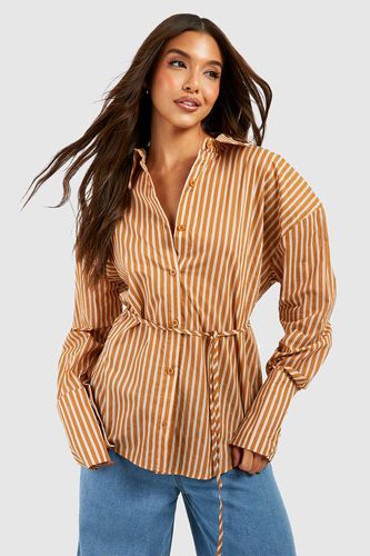 Womens Stripe Choc Deep Cuff Shirt - - 6 - boohoo - Modalova