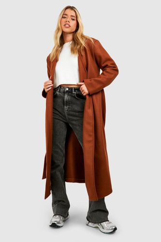 Womens Collarless Wool Look Belted Coat - - 10 - boohoo - Modalova