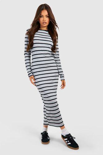 Womens Stripe Rib Long Sleeve Midaxi Dress - - 16 - boohoo - Modalova
