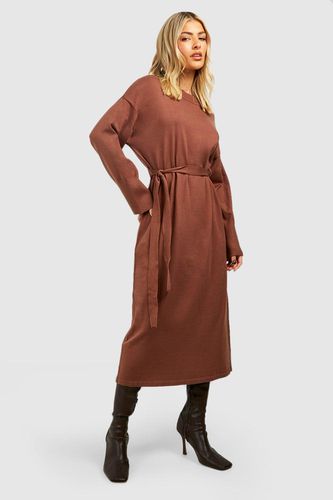 Womens Fine Gauge Belted Knitted Midaxi Dress - - L - boohoo - Modalova