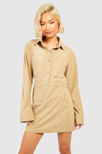 Womens Patch Pocket Cord Shirt Dress - - 10 - boohoo - Modalova