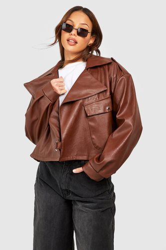 Womens Tall Textured Faux Leather Biker Jacket - - 14 - boohoo - Modalova