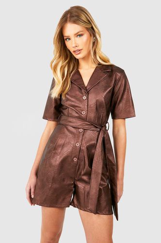 Womens Pu Utility Playsuit - - 8 - boohoo - Modalova