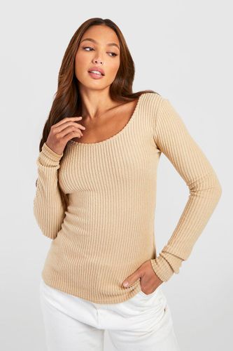 Womens Tall Soft Knitted Rib Scoop Neck Longsleeve T-shirt - - 12 - boohoo - Modalova