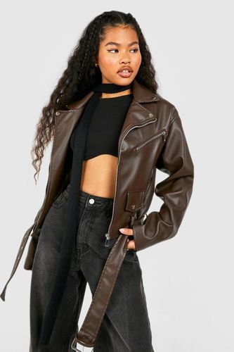 Womens Petite Faux Leather Oversized Biker Jacket - - 12 - boohoo - Modalova