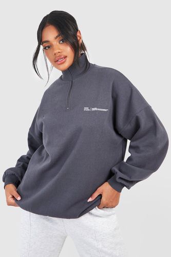Womens Text Print Slogan Oversized Half Zip Sweatshirt - - L - boohoo - Modalova