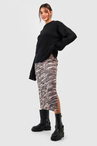 Womens Zebra Print Rib Side Split Midaxi Skirt - - 6 - boohoo - Modalova