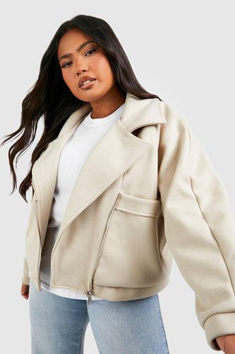 Womens Plus Wool Look Collared Zip Up Jacket - - 16 - boohoo - Modalova