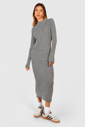 Womens Stripe Rib High Neck Midaxi Dress - - 10 - boohoo - Modalova
