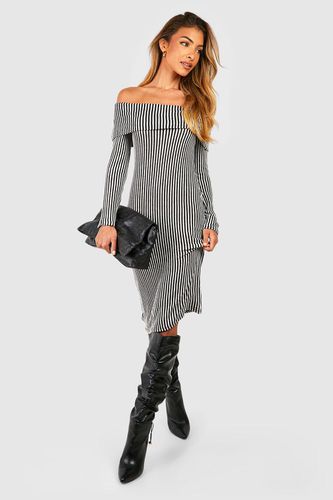 Womens Stripe Rib Bardot Midi Dress - - 14 - boohoo - Modalova