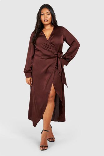 Womens Plus Satin Blouson Sleeve Wrap Dress - - 22 - boohoo - Modalova