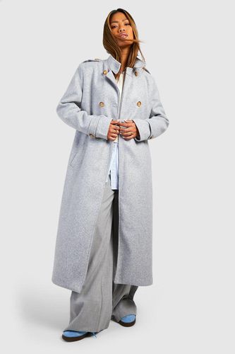 Womens Shoulder Pad Button Detail Maxi Wool Look Coat - - 12 - boohoo - Modalova