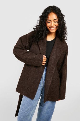 Womens Short Belted Textured Wool Look Coat - - 14 - boohoo - Modalova