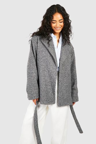Womens Short Belted Textured Wool Look Coat - - 12 - boohoo - Modalova