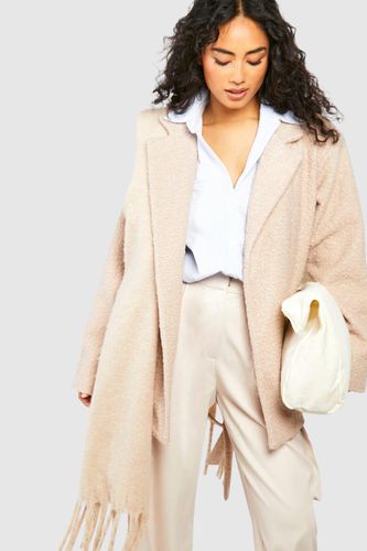 Womens Short Belted Textured Wool Look Coat - - 10 - boohoo - Modalova