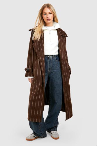 Womens Oversized Pinstripe Shoulder Pad Midaxi Wool Look Coat - - 10 - boohoo - Modalova