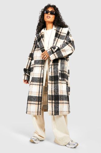Womens Check Cuff Detail Oversized Wool Look Jacket - - 10 - boohoo - Modalova