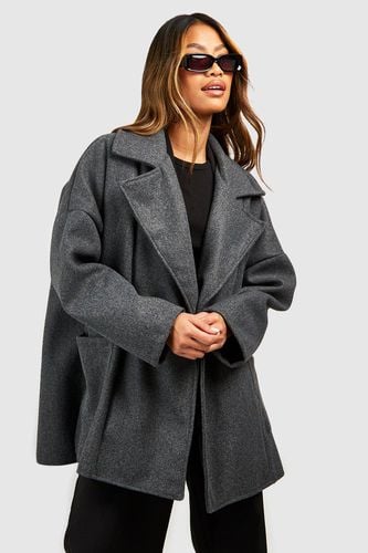 Womens Oversized Collar Wool Look Longline Coat - - 10 - boohoo - Modalova