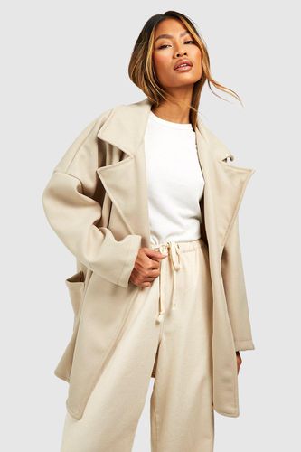 Womens Oversized Collar Wool Look Longline Coat - - 10 - boohoo - Modalova