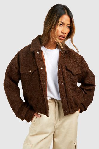 Womens Textured Wool Look Crop Shacket - - 10 - boohoo - Modalova
