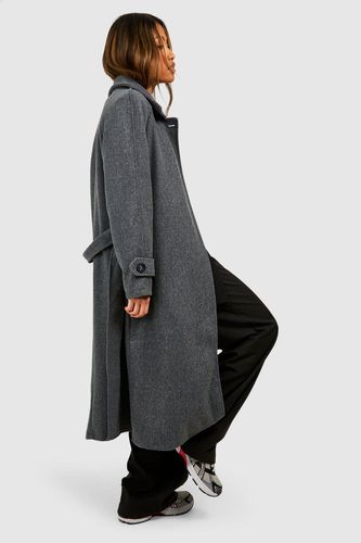 Womens Collared Belted Wool Look Coat - - 10 - boohoo - Modalova