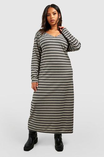 Womens Plus Rib Knitted Stripe Midaxi Dress - - 16 - boohoo - Modalova