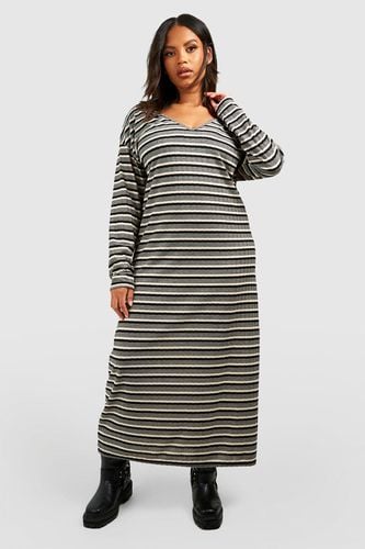 Womens Plus Rib Knitted Stripe Midaxi Dress - - 18 - boohoo - Modalova