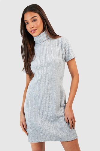 Womens Textured Rib Roll Neck Mini Dress - - 10 - boohoo - Modalova
