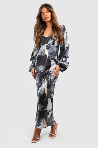 Womens Marble Print Blouson Sleeve Midaxi Dress - - 10 - boohoo - Modalova