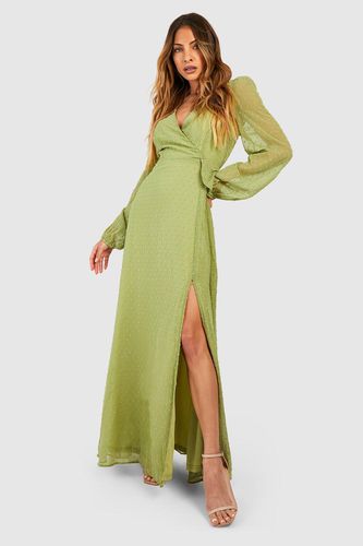 Womens Dobby Blouson Sleeve Wrap Maxi Dress - - 10 - boohoo - Modalova