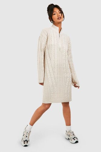 Womens Half Zip Cable Knitted Mini Dress - - XS - boohoo - Modalova