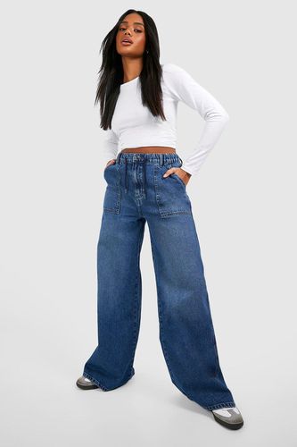 Womens Elasticated Waistband Wide Leg Jeans - - 10 - boohoo - Modalova
