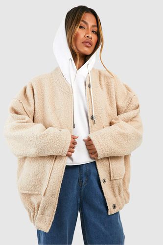 Womens Oversized Wool Look Bomber Jacket - - 10 - boohoo - Modalova