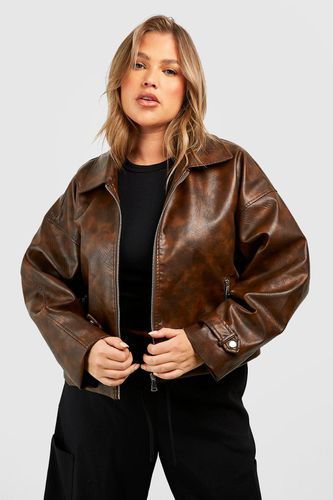 Womens Plus Vintage Look Faux Leather Jacket - - 16 - boohoo - Modalova