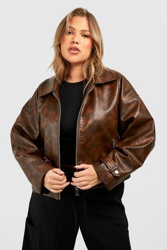 Womens Plus Vintage Look Faux Leather Jacket - - 22 - boohoo - Modalova