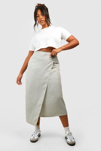 Womens Plus Woven Pinstripe Wrap Midaxi Skirt - - 16 - boohoo - Modalova