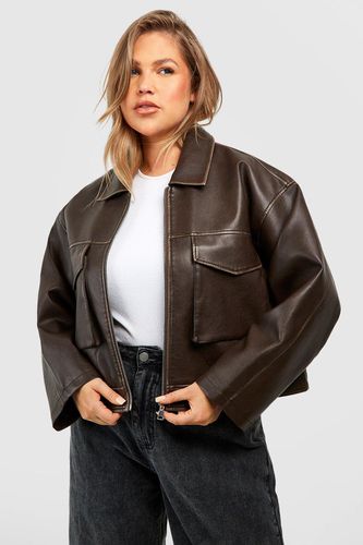 Womens Plus Vintage Look Faux Leather Pocket Detail Jacket - - 20 - boohoo - Modalova