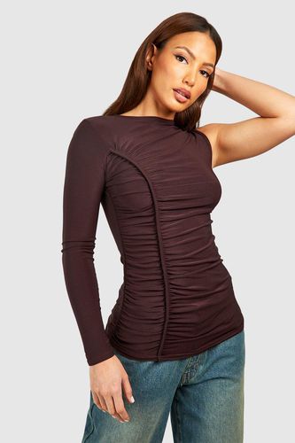 Womens Tall Premium Slinky Asymetric Ruched Fitted Top - - 10 - boohoo - Modalova