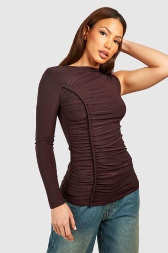 Womens Tall Premium Slinky Asymetric Ruched Fitted Top - - 14 - boohoo - Modalova