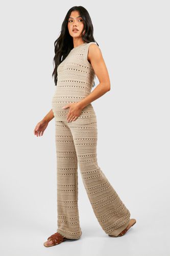Womens Maternity Crochet Tunic And Wide Leg Trouser Knitted Set - - 10 - boohoo - Modalova