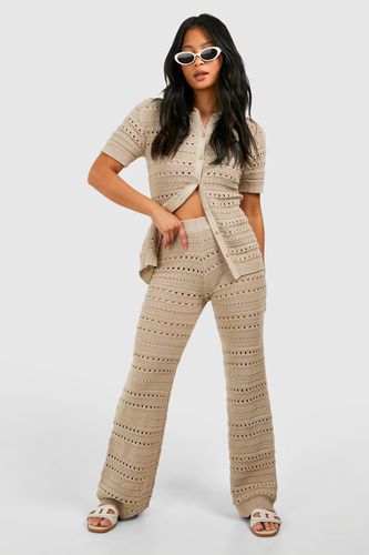 Womens Petite Crochet Knitted Shirt And Wide Leg Trouser Co-ord - - 12 - boohoo - Modalova