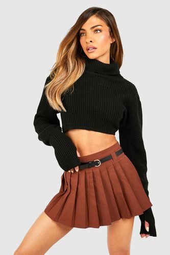 Womens Belted Pleated Mini Skirt - - 12 - boohoo - Modalova