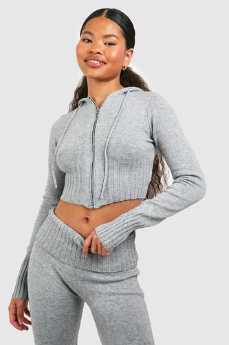 Womens Petite Knitted Cropped Zip Through Hoodie - - XL - boohoo - Modalova