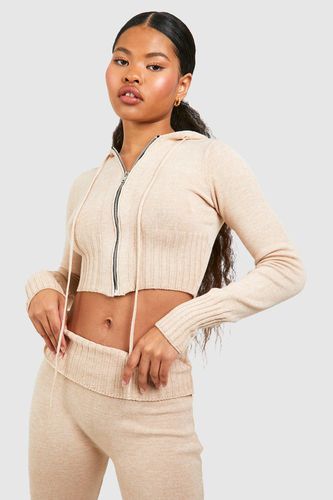 Womens Petite Knitted Cropped Zip Through Hoodie - - L - boohoo - Modalova